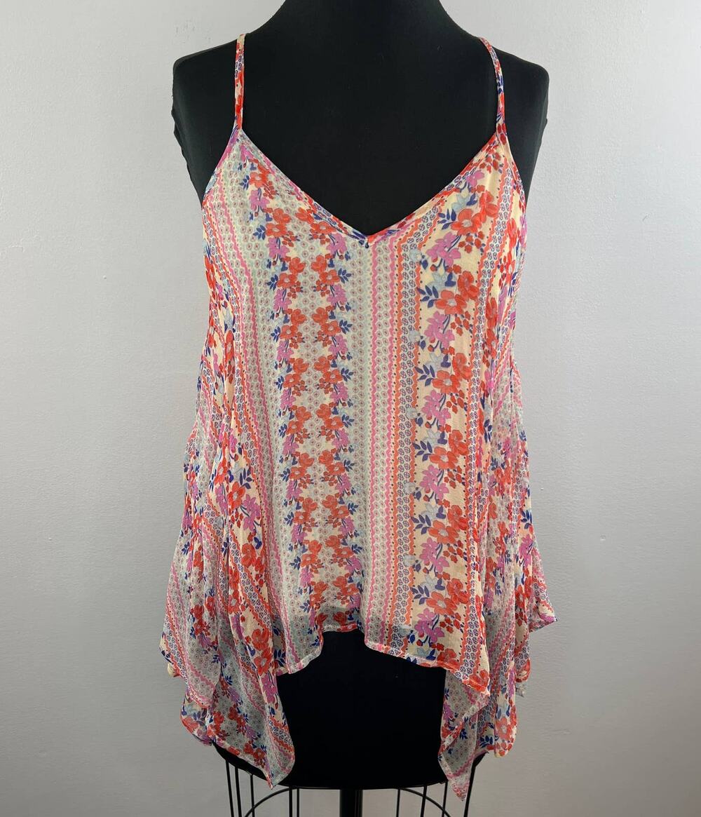 ELLA MOSS Orange White Spaghetti Strap V-Neckline Sheer Overlay Cami Size S
